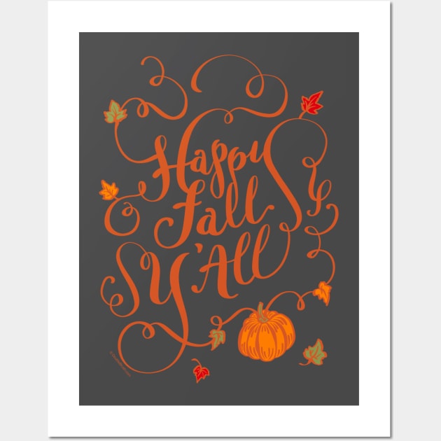 Happy Fall Y'all Autumn Colors Pumpkin Design Wall Art by DoubleBrush